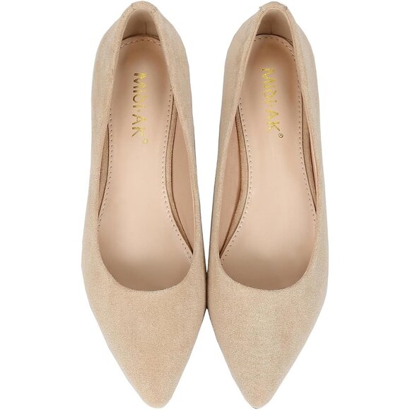 Women's Nude Suede Low Heels Stacked Block Heeled Causal Flats Pumps Shoes - Picture 3 of 7